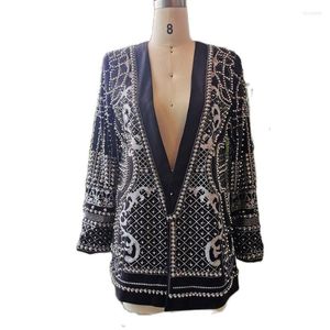 Women's Suits Heavy Industry String Beads Women Pearl Coat Geomatric Retro Vintage Runway Overcoat