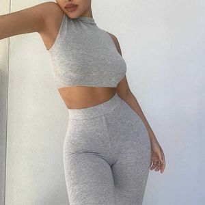 Women's Tracksuits 2022 Fashion Yoga Sexy 2 Piece Sports Casual Club Party Set Tracksuit Solid Tank Top Crop Top+Leggings Street Clothing P230531