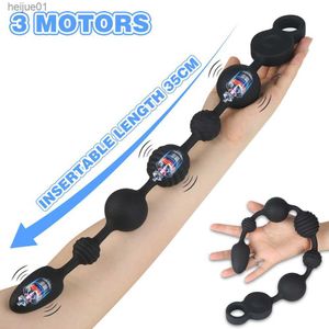 Adult Toys 3-motor Vibrating Pull Beads Anal Dilator Large Butt Plug Dildo Prostate Stimulator Soft Silicone Anal Plug Sex Toy for Men BDSM L230518