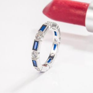 Cluster Rings Prata Esterlina 925 Azul Safira Anel Jóias Para Mulheres Alianças de Casamento Anillos De Pedras Preciosas Caixa Anel