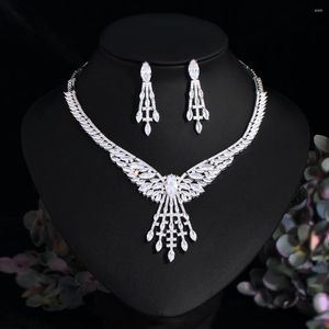 Necklace Earrings Set Wonderful White Green Yellow Water Drop Cubic Zirconia For Women Party Fine Silver Plated Bridal Jewelry