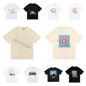 2023 디자이너 Rhude Mens T 셔츠 여름 남성 여성 의류 패션 짧은 슬리브 EU 크기 S-XXL