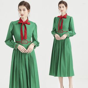 Sıradan Elbiseler Kadın Ofis Şık Yeşil Renk Çalışması Midi Uzun Moda Blok İlkbahar Yaz Bir Çizgi Elbise Vintage Cobes D870