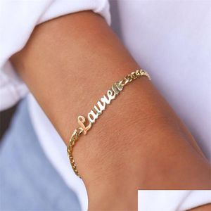 Charmarmband m kubansk kedjeanpassat namn för kvinnor smycken rostfritt stål rosguld personligt brev armband julklapp 22 dhksv