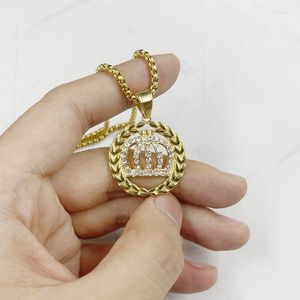 Hänge halsband guldfärg krona nacke med strass för kvinnor män rostfritt stål smycken födelsedagspresenter grossist