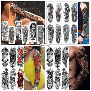 Tatuaggi 50 pezzi/set Adesivi per tatuaggi temporanei a braccio completo all'ingrosso Impermeabile maschio femmina leone tigre teschio fiore braccio arte tatuaggio finto fresco