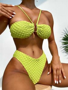 2023 New Solid Vita alta perizoma Bikini Set Costumi da bagno due pezzi Costume da spiaggia da donna brasiliana P230530