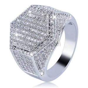 Band Rings BAOSHINA Mens Ring Hip Hop Iced Out High Quality Micro Pave CZ Finger Ring Square Rings For Men Jewelry J230531