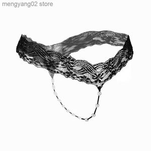 Briefs Panties Sexy Lace T-Pants Pearl Massage mini Panties Ladies Transparent Seamless underwear women Sexy chain Thongs g string see through T23601