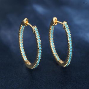 Hoop Earrings Hiphop Blue Turquoise Stone Round Thin Circle For Women Gold Color Unisex Female Male Punk Wedding Hoops Jewelry