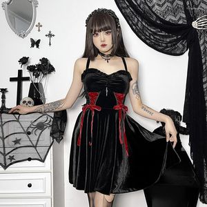 Casual Dresses Designed Goth Fashion Women Black Dress Bow Tie Patchwork Slim Pullover Gothic Style Sexy Ladies Suspender For Summer