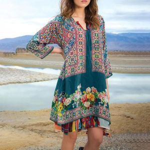 Abiti casual primavera estate per donna scollo a V manica lunga volant floreale Flowy Boho mini abito da spiaggia corto abbigliamento femminile