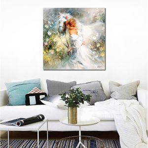 Vacker figur Canvas Art Handmålad impressionist Willem Haenraets målning av vit dröm för kontorsvägg