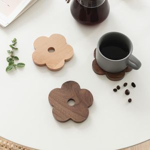 Tapetes de mesa Floral Wood Cup Holder Coffee Pot Suport Pad Floret Placemat Acessórios de decoração de madeira à prova de madeira Placemat