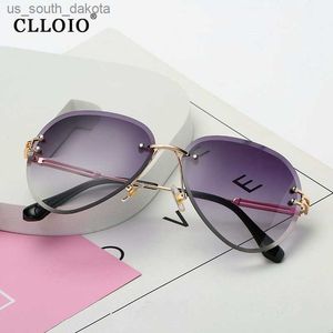 Clloio Rimless Solglasögon Kvinnor Lyxvarumärkesdesigner Sun Glasögon Gradient Shares Cutting Lins Ladies Frameless Metal Gereeglasses L230523