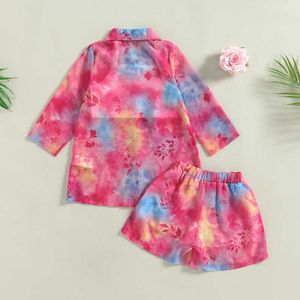 Conjuntos de roupas Meninas Outfit 3-7Y Moda Criança Crianças Tie-Dye Manga Longa Chiffon e Calções Elásticos Camisole Roupas de Verão