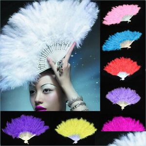 Party Decoration 10 Colors Folding Feather Fan Hand Held Vintage Chinese Style Dance Craft Downy Feathers Foldable Dancing D Dhc8D