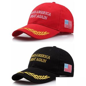Outros têxteis domésticos bordados boné de beisebol Trump Support Make America Great Again Snapback Donald Hat bonés esportivos ajustáveis Gi Dhsjj
