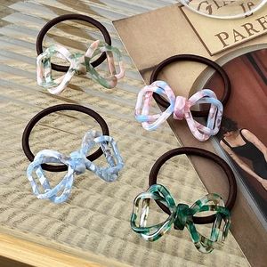 Moda di vendita calda 5,3 cm floreale grazioso doppio fiocco nodo semplice coda di cavallo Scrunchies accessori per capelli elastici in gomma alta