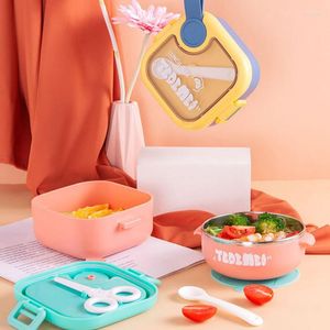 Dinnerware Sets Children's Dining Plate Portable Travel Stainless Steel Supplementary Bowl Container Baby Lunch Box Tableware Set