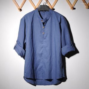 Camicie casual da uomo Camicia da uomo abbottonata Colletto in piedi semplice Blu cachi Grigio scuro Abbigliamento a maniche lunghe quotidiano leggero