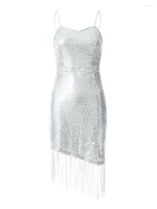 Casual Dresses Sequin för kvinnor 2023 ärmlösa spaghettiremmar Sexiga rygglösa glittrande lågklippande miniklänningar