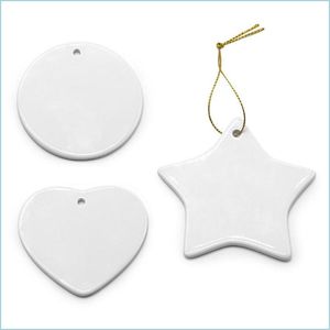 Party Decoration 5 Styles Sublimering Blank Ceramic Pendant For Room Home Decor Christmas Ornaments Heat Transfer Printing Ceramics DHTV4