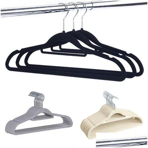 Hangers Racks No Trace Flocking Hanger Non Slip Clothes Plastic Coat Pant Windproof Clothe Rack Home Dbc Vt0403 Drop Delivery Gard Dh3Zk