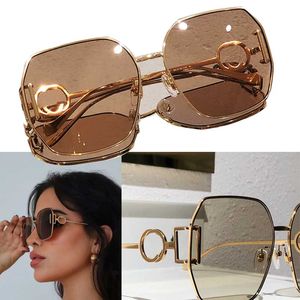 Luxury Brand Womens Designer Metal Frame Large Oval Frame Metal Mirror Leg Strap Double Glogo lady Personalized Shades 1207