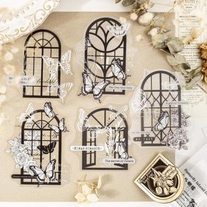 Hediye Sargısı Siyah 10 PCS Kelebek Pencereleri Su Geçirmez Pet Etiketleri Paket Estetik Sketchbook Desen Scrapbooking Malzemeler El Sanatları Tedarikçisi