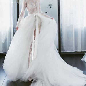 Dresses Custom Made White Tulle Wedding Skirts Elegant Puffy Tulle Detachable Skirt Sweep Train Removable Prom Skirts Overlay