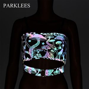 Camis Parklees Mulheres Rainbow Tanque refletivo Tampa Noctilucent Crop de cogumelos Top tampo das mulheres punk dança punk manning top Top