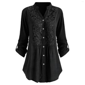 Women's Blouses Dressy Tops Long Women Ladies Large Size Button Lace V Neck Sleeve Shirt Blous Up For