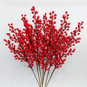 Decorative Flowers 10PCS Chritsmas Decoration Red Berries Simulation Berry Branches Cherry Stamen For Home Xmas Year Gift Wedding Flower