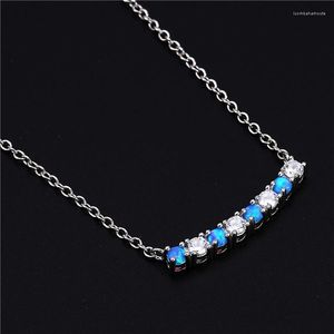 Anhänger Halsketten Niedliche weibliche kleine runde Halskette Silber Farbe Hochzeit Kette Vintage Blue Opal für Frauen