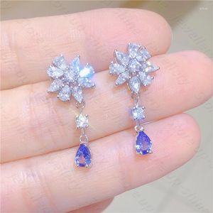 Stud Earrings The 925 Silver Inlaid Natural Tanzanite Are Simple And Elegant Gem Size 4 6mm