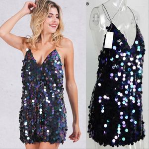 Casual Dresses Sexy Club Dress Women 2023 Black Sequin Glitter Straps Short Party Disco Dance Nightclub P761