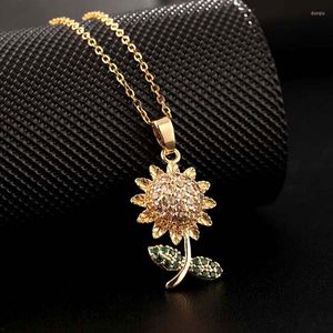 Anhänger Halsketten Mode Bunte Zirkon Sonnenblume Verlobung Für Frauen Kupfer Schmuck Zubehör Jahrestag Geschenk