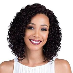 Parrucca riccia crespa corta alla moda per donne nere Parrucca afro riccia sintetica nera morbida e sana naturale come parrucche da festa per capelli veri