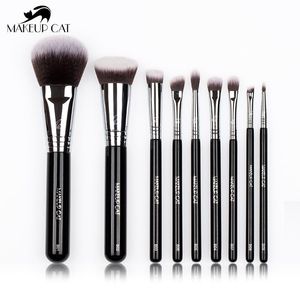 Fırçalar Makyaj Kedi Kozmetik Fırça 9pcs Sentetik Saç Fırçaları Setpowder Foundation Foorthighter Göz Farı Kaşları Makyaj Araçları