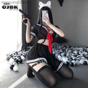 Sexy Set OJBK Anime Cosplay Come dent Black Uniform School Girl Ladies Abito erotico per le donne Tessuto morbido Pizzo Minigonna Outfit Nuovo T230531