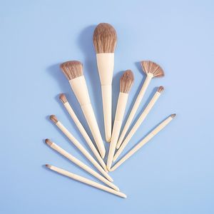 Brushes Saiantth 10st Makeup Borstes Set Plant Soft Fiber Hair Nybörjare Trähandtag Långt kosmetiskt verktyg Concealer Fan Sculpting