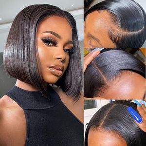 Short Brazilian Lace Closure Wig 4X4 Natural Real Human Hair Bob Wigs Lace Front Bone Straight Bob Wig Pre Plucked 200 Density