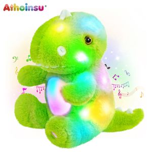 Plysch lyser upp leksaker 25 cm grön färgglada led dinosaurier leksaker söta kawaii mjuk pp bomull musikal fyllda djur för flickor födelsedagspresenter 230530