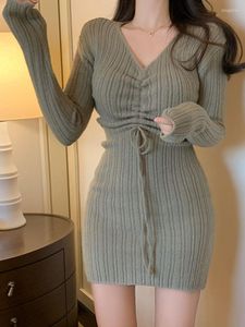 Vestidos casuais senhoras 2023 outono inverno suéter malha vestido fino ajuste elástico gola alta manga longa sexy body roupas femininas