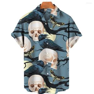 Camisas casuais masculinas camisa havaiana 3D Skull Skull exclusivo Button Up Moda Sleeve Top Short 5xl