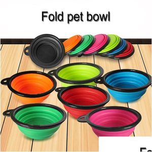 Dog Bowls Feeders Wholesale 7 Colors Outdoor Travel Portable Collapsible Pet Cat Feeding Drinking Bowl Sile Foldable Water Dish Fe Dh24T