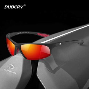 DUBERY Polarized Sports Sunglasses for Men Running Driving Fishing Golf Sun Glasses Semi Rimless Glasses Red Blue Mirror Shades L230523