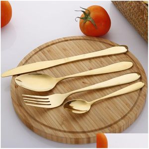 Besteck-Sets 4 teile/satz Gold Besteck Messer Set Edelstahl Geschirr Westlichen Geschirr Gabel Löffel Steak Reise VT1534 Drop Deliv Dhyvr