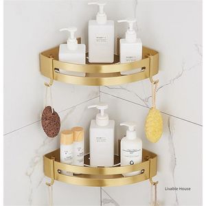 Bathroom Shelves Brushed Gold Aluminum sector Corner Shelf Wall Mounted rectangle Bathroom Shelf Bath Shower Shelf Shampoo Holder Corner shelf 230530